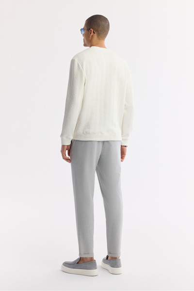 Avva Erkek Ekru Bisiklet Yaka Jakarlı Elastan Regular Fit Sweatshirt A51Y1228