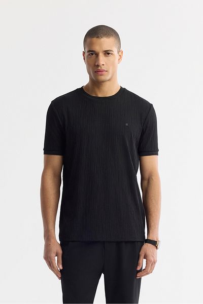 Avva Ανδρικό μπλουζάκι με μαύρη λαιμόκοψη Jacquard Rib Λεπτομερές T-Shirt A51Y1035
