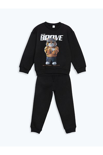 LC Waikiki Crew Neck Printed Baby Boy Sweatshirt and Sweatpants Set of 2