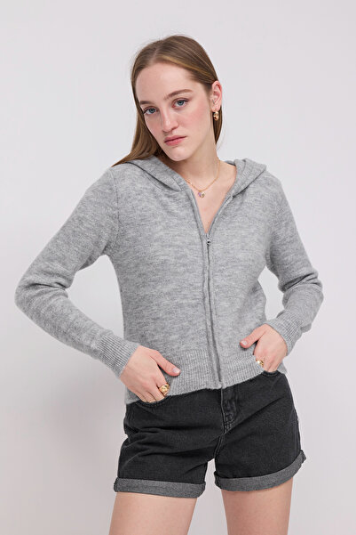 Addax Kapüşonlu Fermuarlı Triko Hırka H3454