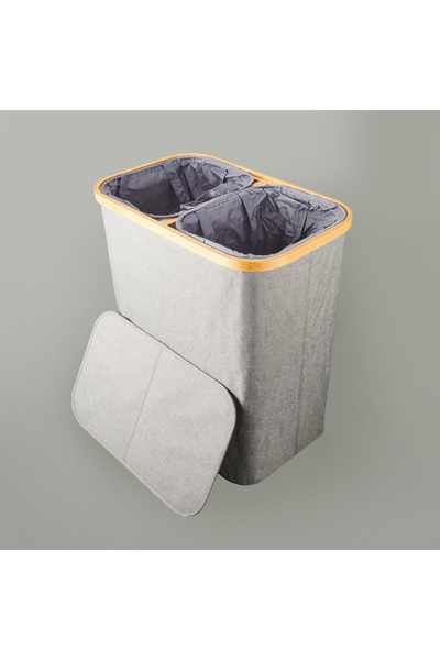 AROW 2 Bölmeli Katlanabilir Çamaşır Sepeti - Gri - 110 lt