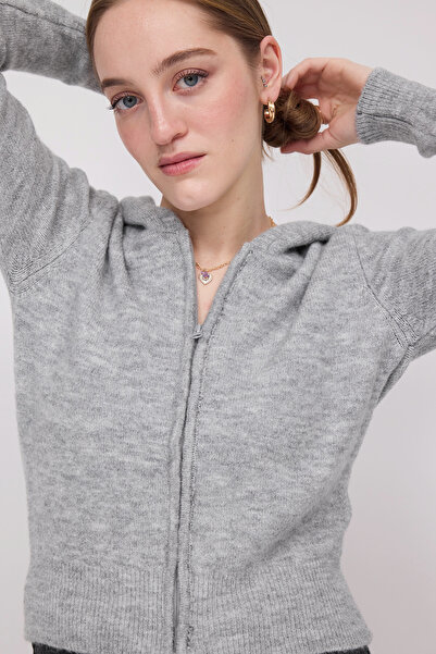 Addax Kapüşonlu Fermuarlı Triko Hırka H3454