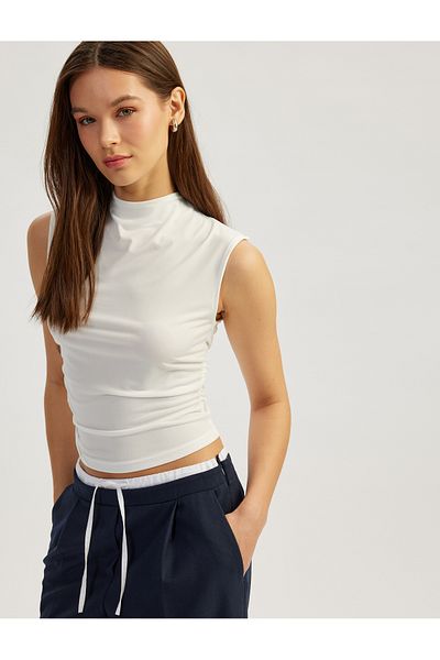 Koton Draped Stand Collar Sleeveless Crop Slim Fit Top