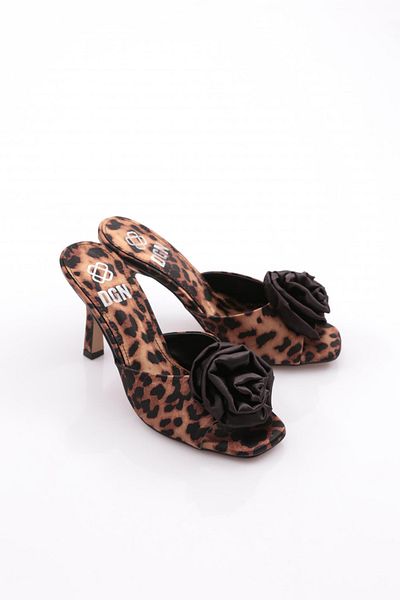 DGN Papuci cu toc cu trandafiri de damă leopard 7416535