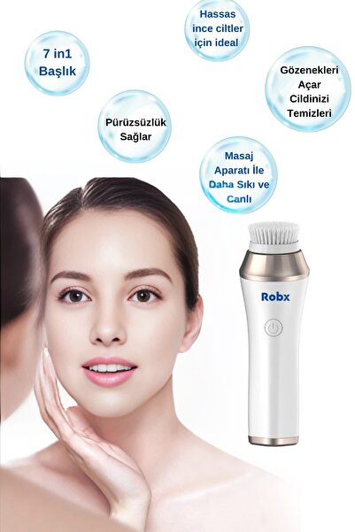 ROBX 7in1 Derinlemesine Yüz Temizleme Ve Masaj aleti Elektrikli Dönen Başlıklar