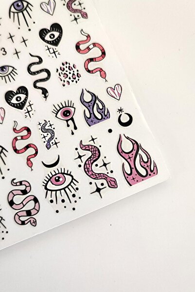Flash Tattoos® Yılan ve Göz Desenli Siyah Tırnak Sticker Nail Art Süsü