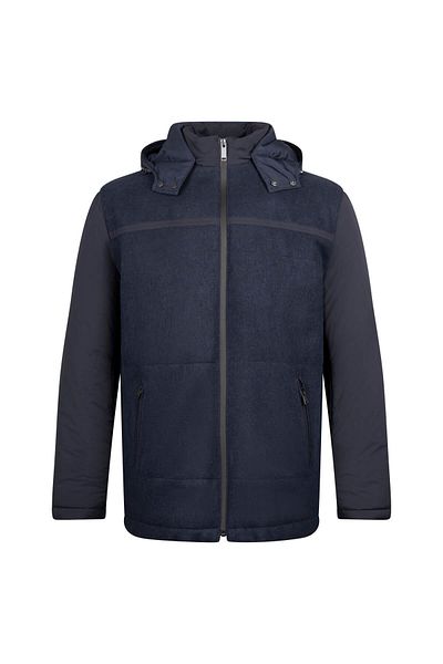 Hatemoğlu Μπλε Navy Regular Fit Judge Collar Μάλλινο παλτό με κουκούλα