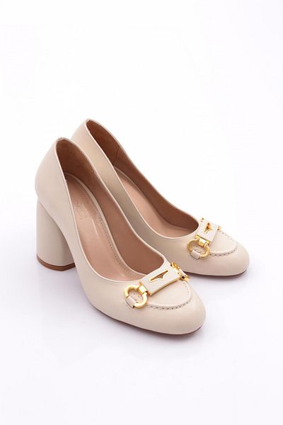 DGN 6028 Model Women's Nude Color Thick Heel Shoes