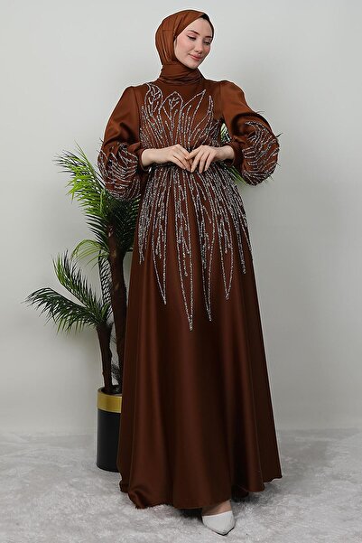 GİZ AGİYİM Βραδινό φόρεμα Ikbal Stone Satin Μαύρισμα