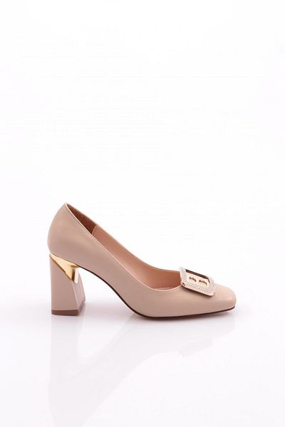 DGN Women's Buckle Heeled Shoes Beige Skin 3242621