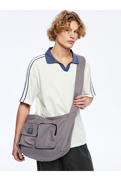 LC Waikiki Lcw Accessories Anthracite Text Embroidered Men's Shoulder Bag