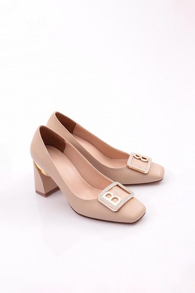 DGN Women's Buckle Heeled Shoes Beige Skin 3242621