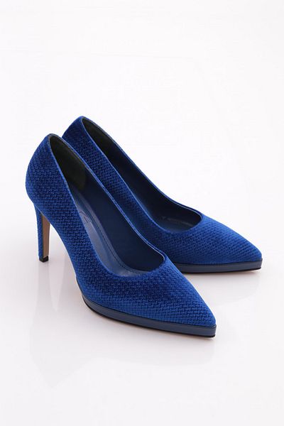 DGN Pantofi de damă cu toc joasă catifea albastră 29635910