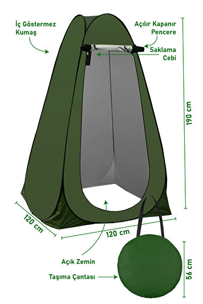 Black Island Otomatik Kamp Çadırı -kabin Çadır - Duş / Giyinme / Kamp Tuvalet Çadırı - 120x120x190