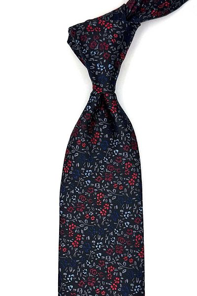 Kravatkolik Smoked Flower Pattern Classic Tie with Handkerchief Kk13153