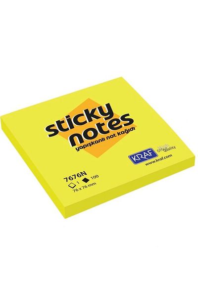 KRAF 7676N-Y Adhesive Note Paper 76X76 Neon Yellow
