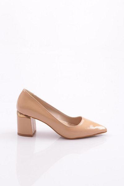 DGN Pointed Toe Thick Heel Women's Shoes - Skin Wrinkled Patent Leather 44112534