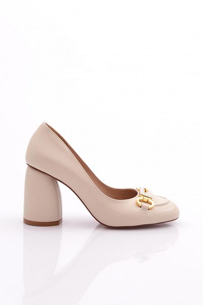 DGN 6028 Model Women's Nude Color Thick Heel Shoes
