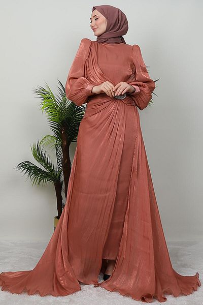 GİZ AGİYİM Coral Colored Aslı Hijab Dress