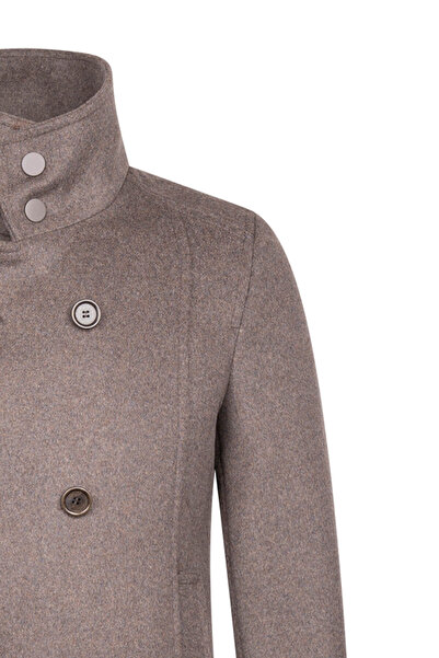 Hatemoğlu Kahverengi Slim Fit Kruvaze Yünlü Kaşe Kaban