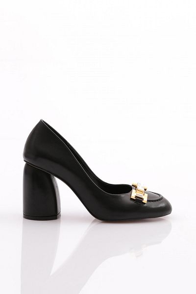 DGN 6030 Pantofi cu toc cu detaliu pentru femei, negri