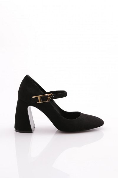 DGN Pantofi cu toc cu curea de damă din piele intoarsa neagra 91893236