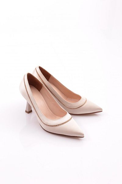 DGN Pantofi cu toc de damă din satin bej - 412621