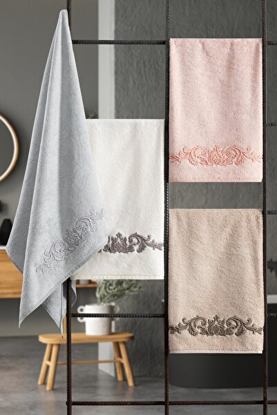 Sevim Σετ πετσετών Tivoli Cloé Bamboo Soft 2 τεμαχίων - Γκρι κεντημένο και απορροφητικό στο νερό