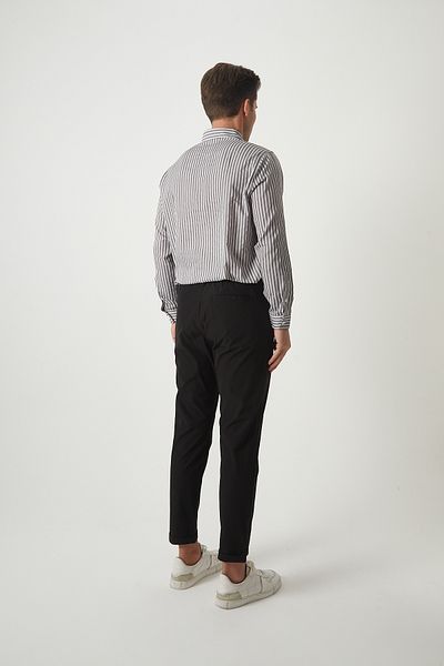 JR Boutique Ανδρικό ριγέ μακρυμάνικο πουκάμισο Slimfit - Γκρι