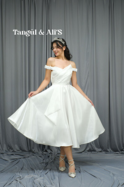 Tangül&Ali'S Moda Evi Lizbon Saten Drapeli Midi Elbise