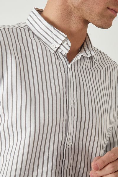 JR Boutique Ανδρικό ριγέ μακρυμάνικο πουκάμισο Slimfit - Λευκό