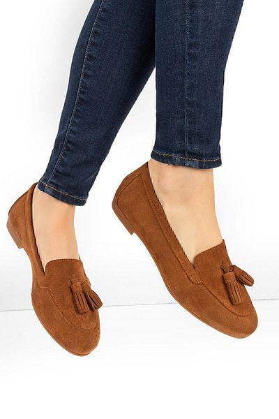 Deery Genuine Suede Tan Color Women's Ballerinas