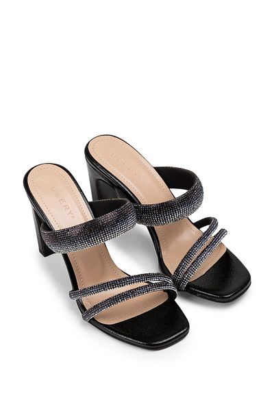Deery Black Heeled Women's Evening Dress Shoes