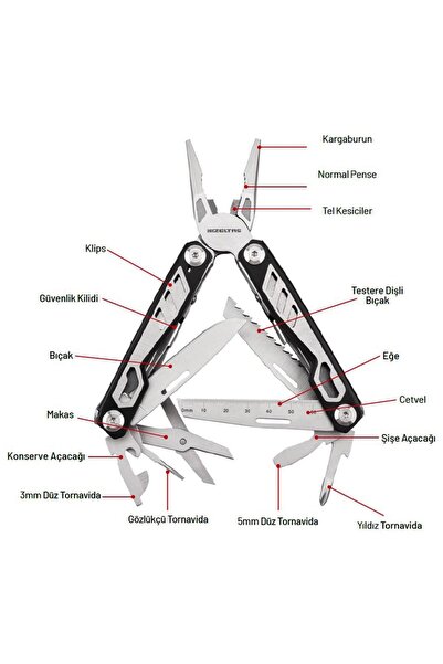 İzeltaş İzeltaş Multi Tool 15 Fonksiyonlu Çok Amaçlı El Aleti 155 mm