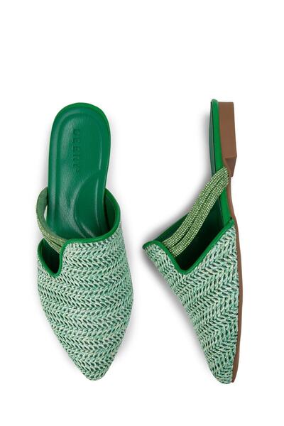 Deery Green Straw Pattern Women's Slippers