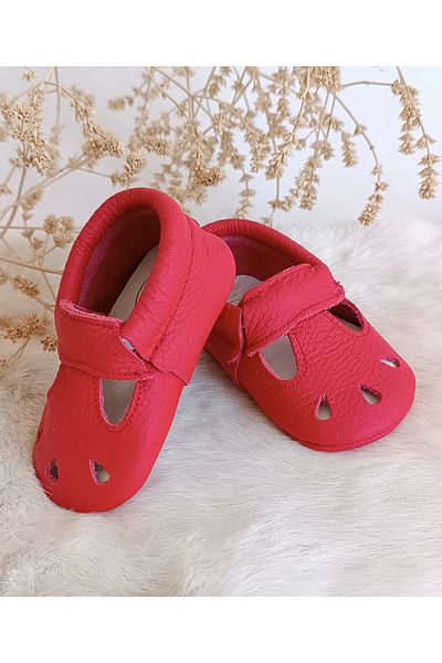 Hodore Wizy Red Genuine Leather Baby Booties Moccasin