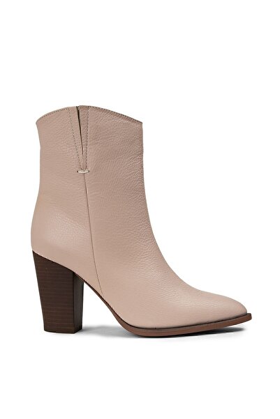 Deery Hakiki Deri Krem Rengi Kadın Bot