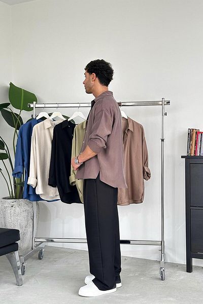 HAFKAGİYİM Καφέ Soft Premium Oversize πουκάμισο