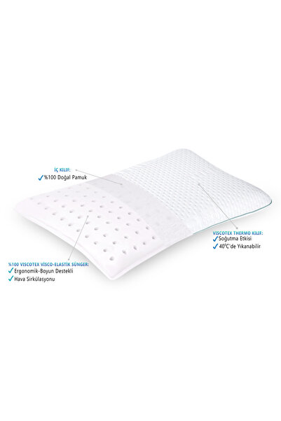 VİSCOTEX Visco Orthopedic Baby Pillow, Spare Cover Available, Size 50X32X6 Cm, White-Grey