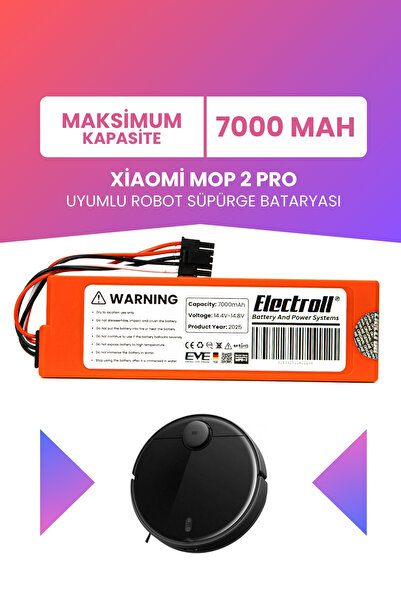 ELECTROLL Xiaomi Mop 2 Pro Batarya Mjst1shw (MAKSİMUM KAPASİTE) 7000mah Robot...