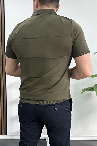 Edwox Ανδρικό μπλουζάκι με ανοιχτό γιακά Khaki Edw237