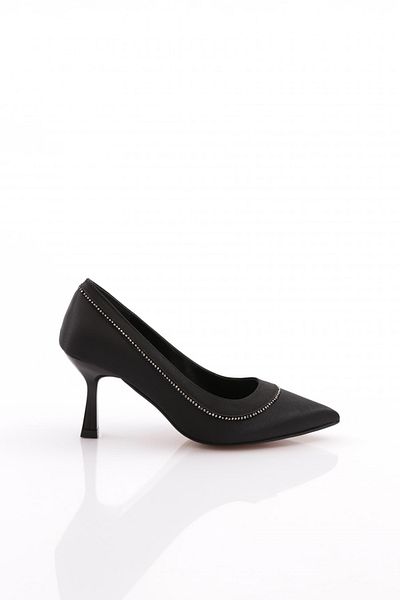 DGN Pantofi cu toc pentru femei din satin negru - 412621
