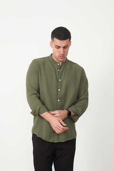 JR Boutique Ανδρικό μακρυμάνικο πουκάμισο χωρίς τσέπη Judge - Χακί