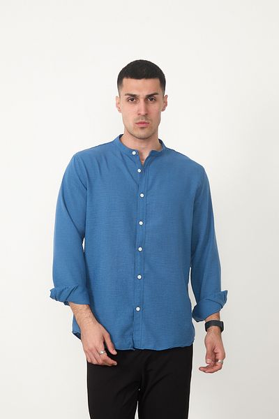 JR Boutique Мъжка риза с дълъг ръкав и без джобове, с яка тип съдия - синя