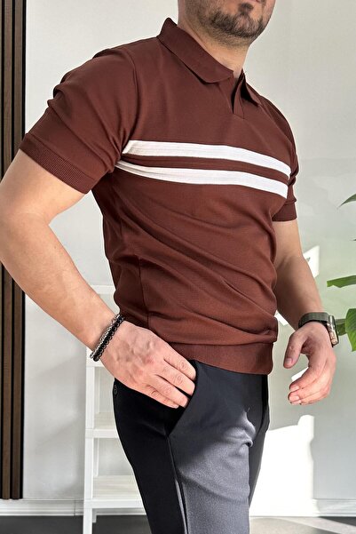 Edwox Мъжка раирана тениска с отворено деколте Edw236