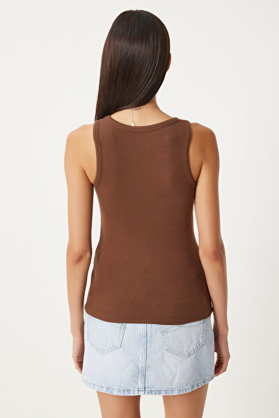 Lovelyİstanbul Ribbed Knitted Undershirt - Thick Sling, Brown, Lhj0001