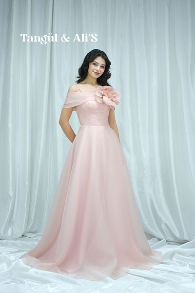 Tangül&Ali'S Moda Evi Floral Maxi Powder Pink Flared Dress