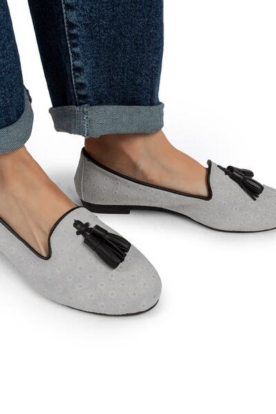 Deery Γνήσιες γυναικείες μπαλαρίνες Suede πουά γκρι