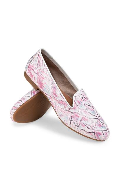 Deery Γυναικείες μπαλαρίνες από γνήσιο δέρμα με ροζ στάμπα