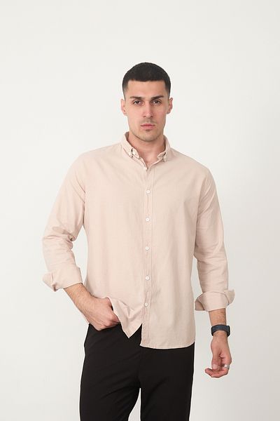 JR Boutique Ανδρικό βαμβακερό Basic μακρυμάνικο πουκάμισο χωρίς τσέπη - Μπεζ